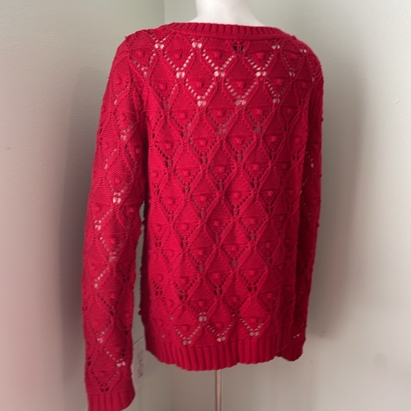 Tommy Hilfiger Red/Dark Rose Open Knit Crew Neck Sweater - Size Large - Picture 4 of 6